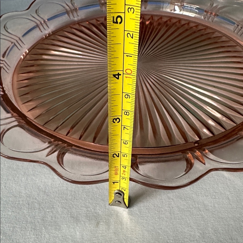 Vintage 13 inch large Anchor Hocking Pink Depression Glass Reticulated Server - Picture 8 of 11